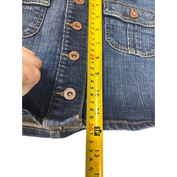 Old Navy Y2K Ultra Low Waist Denim Micro Mini Skirt 4 With Button Front & Pocket - Picture 5 of 6